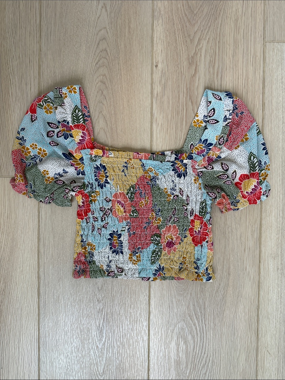 Floral Smocked Crop Top Puff Sleeve Monteau Boho Cottagecore Milkmaid Granny S